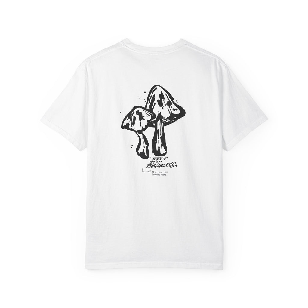 Karunā Script T-shirt | Back Mushroom Illustration