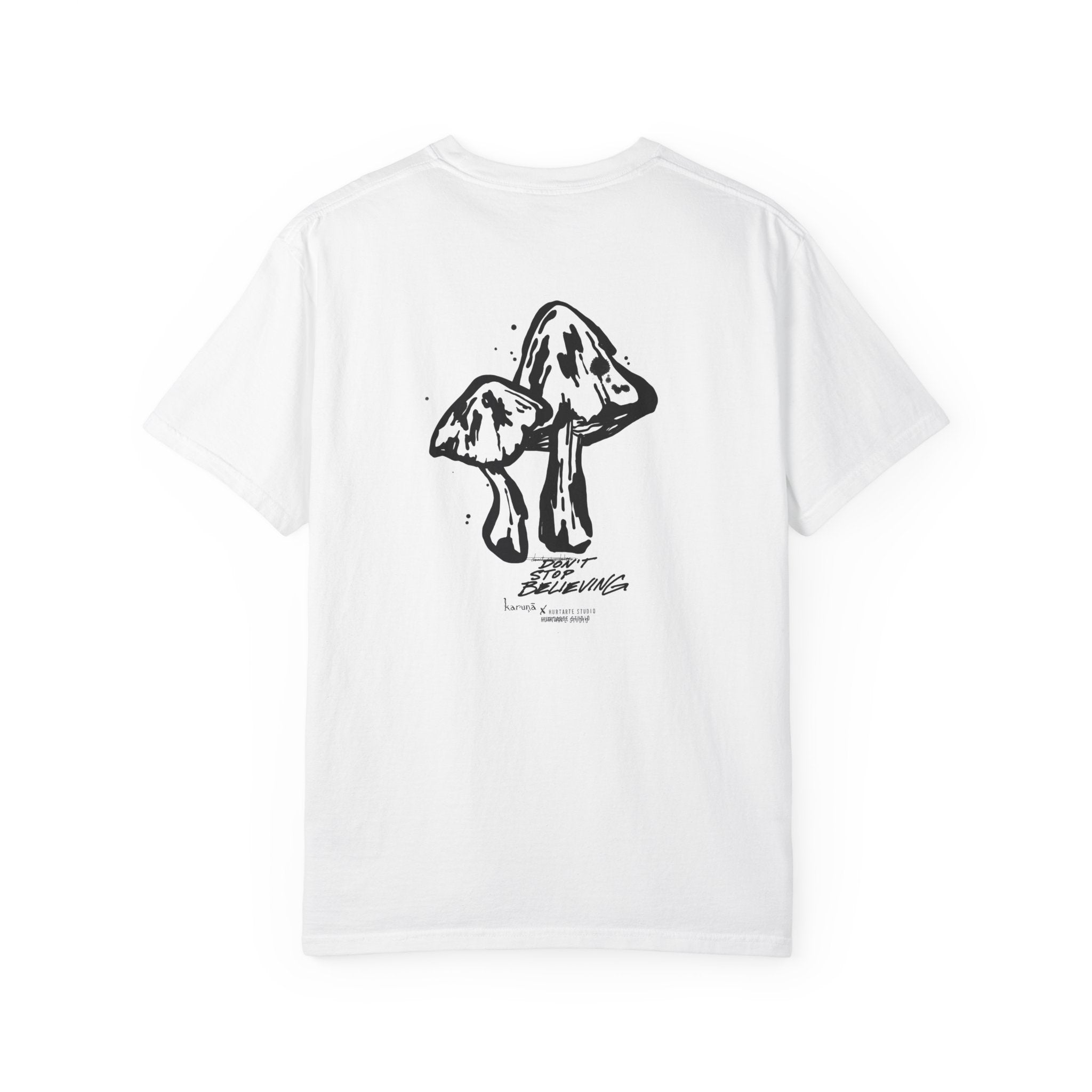 Karunā Script T-shirt | Back Mushroom Illustration