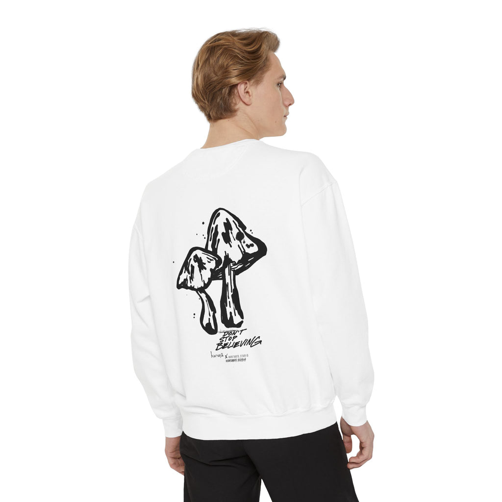 Karuna text, Mushroom illustration Sweatshirt | Spiritual Sanskrit, Botanical